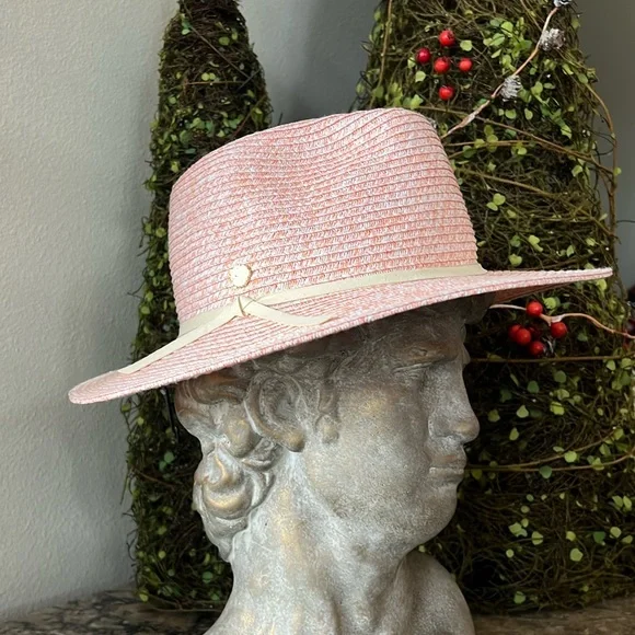 Vince Camuto | NWT Salmon Pink Paper Straw Panama Hat Gold V Medallion Vince Camuto | Accessories | Nwt Vince Camuto Panama Hat Os  main image 3